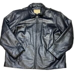 Boston Harbour Soft Leather Jacket Men XXL Quilt Lined Bomber Full Zip Black